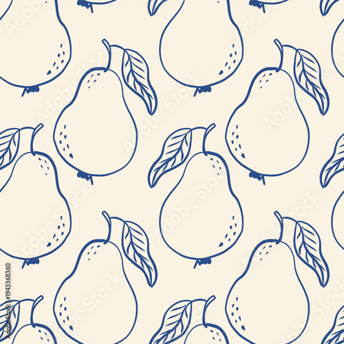 Handdrawn pears with leaves in repeating pattern