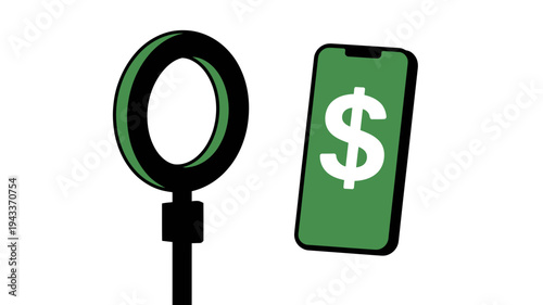 Magnifying Glass Smartphone with Dollar Sign
