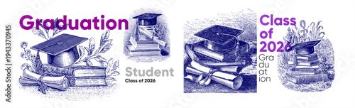 Illustration featuring graduation elements like a cap, diploma, and books, symbolizing academic achievement. Perfect for celebrating the Class of 2026 milestone.