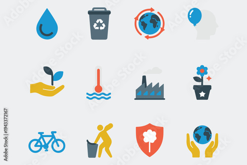 Collection of environmental protection and sustainability icons