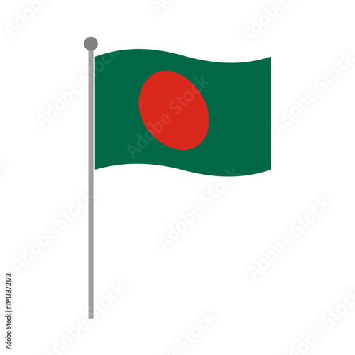 Free Download Bangladesh national flag waving on flagpole vector illustration with green field and red circle symbol - GFXLoad