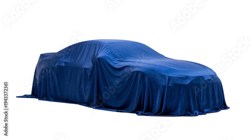 Φωτογραφία Brand new car covered with a dark blue satin cloth, ready for a grand reveal or