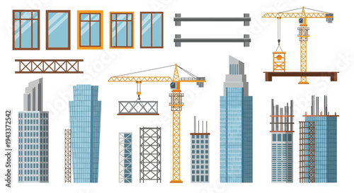 Construction elements including cranes buildings and structural components