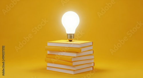 Wallpaper Mural a stack of books with a glowing light bulb on top of them on yellow background with copy space aroun Torontodigital.ca