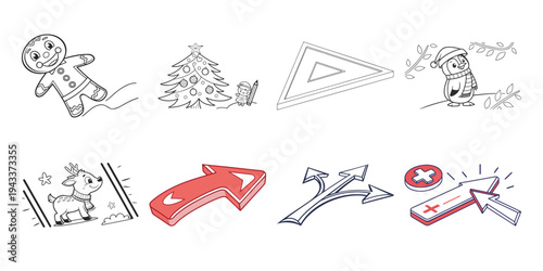 Christmas and arrows gingerbread man tree penguin reindeer