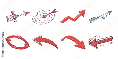 Red arrows and targets on white background direction