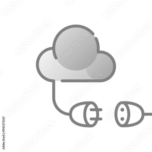 line art vector illustration of cloud with unplugged power plug. cloud disconnection, offline server, internet outage, disabled cloud service, or data synchronization failure.