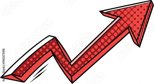 Red zigzag arrow with polka dots and motion lines on white background red arrow dynamic