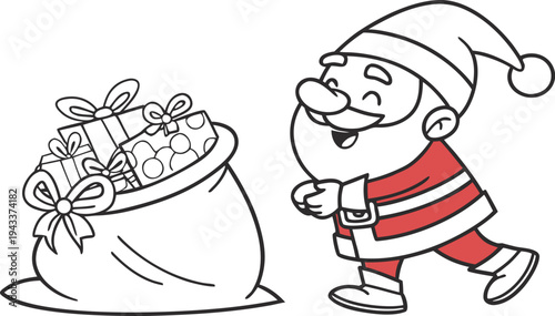 Cheerful santa claus holding a sack of presents santa holding sack christmas