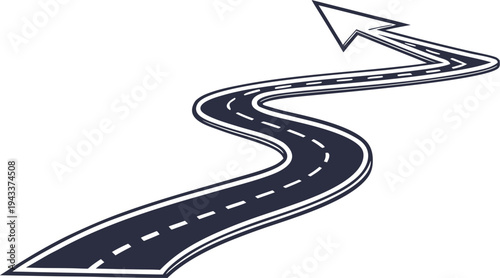 Curved dashed road with arrow direction indicator