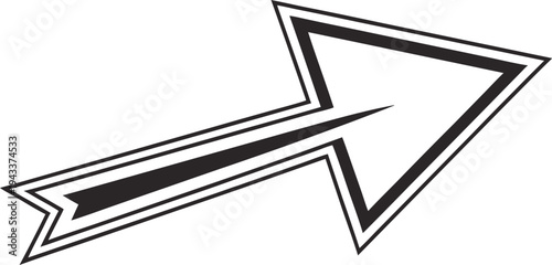 Black and white diagonal arrow pointing down and right minimal pointing down right