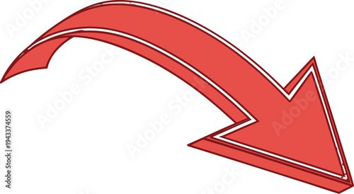 Red curved arrow with white highlight and dark outline