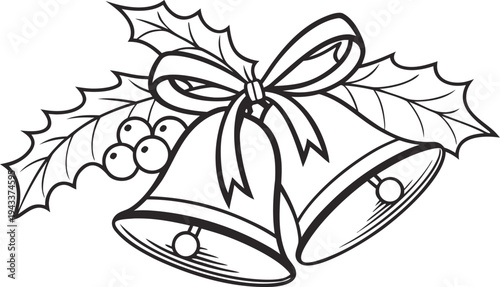 Christmas bells with holly and bow leaves