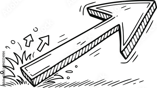 Hand drawn arrow pointing diagonally upward playfully