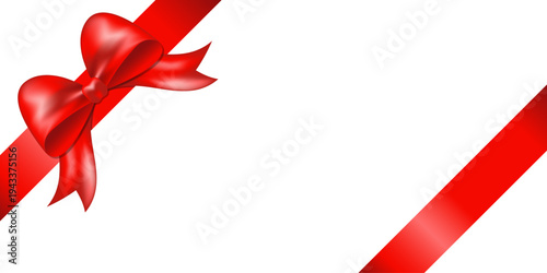 Elegant bright red satin ribbon with a festive decorative bow placed diagonally on a clean white background. This stylish vector design element creates a sense of celebration, surprise, and luxury.