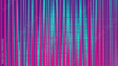 Abstract vertical line vector graphic illustration featuring vibrant magenta purple and bright cyan colors creating a dynamic digital distortion effect for backgrounds