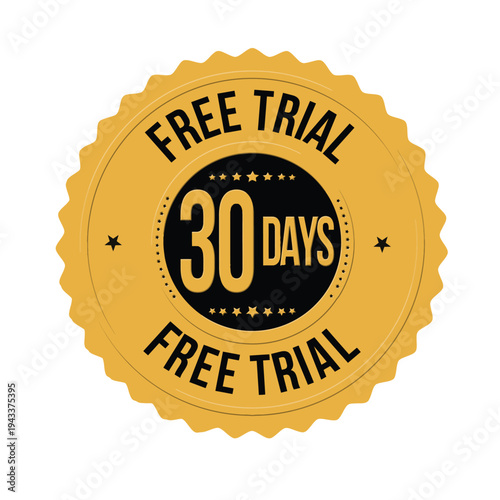 30 days free trial golden badge,emblem or label