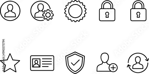 Set of minimalist line vector icons for user accounts security and settings EPS10 Stock.eps