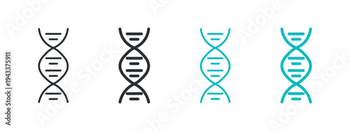 DNA helix icon set, genetics molecule biology science research symbol, outline and solid and color style. Vector illustration.