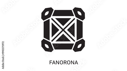 A stylized black and white logo of Fanorona, a strategic board game, on a clean white background, perfect for gaming and design concepts.