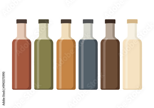 A variety of colorful liquid bottles.