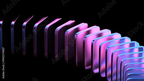 Rotating colorful glass shapes on a black background, 4k looping video, abstract geometric animation, 3d render