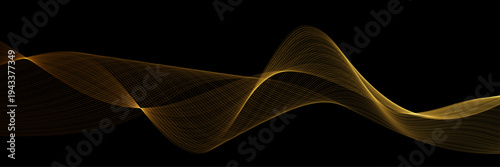 Abstract gold background featuring metallic wave patterns and shimmering golden texture. Smooth flowing curves create a modern luxury aesthetic perfect for elegant visual compositions.