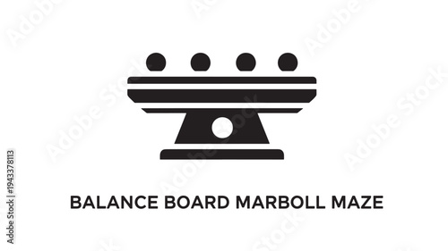 A black and white graphic of a balance board marboll maze game on a plain background, perfect for illustrating indoor games, challenges, and fun activities.