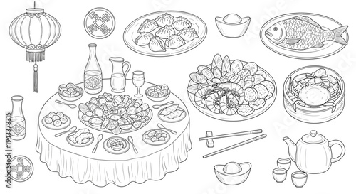 Illustration of Delicious Feast for Celebration or Holiday Dinner