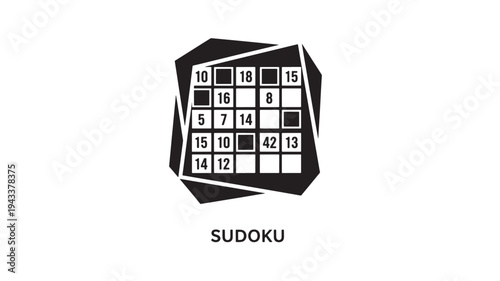 A black and white Sudoku puzzle with a unique geometric design, featuring numbers and a grid, representing a brain teaser concept, perfect for logic and problem-solving themes.