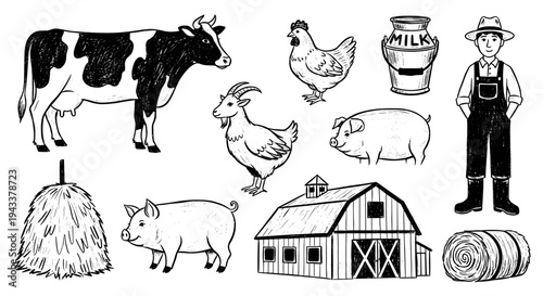 Rustic Farm Life Collection: Hand-Drawn Elements for Rural-Themed Designs