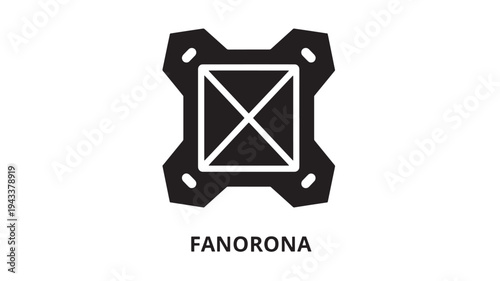 A black and white logo of Fanorona, a traditional strategy board game, on a clean white background, representing focus and intellectual challenge.