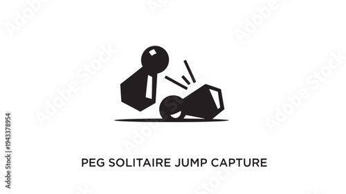 A black and white illustration of peg solitaire game pieces in a jump capture move on a plain background.