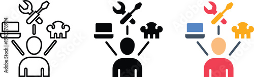 Business teamwork icons. Work group. Team building. Partnership. Team working. Alliance. Human resources. Co-worker. Collaboration. Editable stroke. Vector illustration