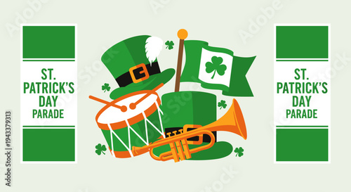 Vibrant festive illustration for holiday celebration with hat musical instruments