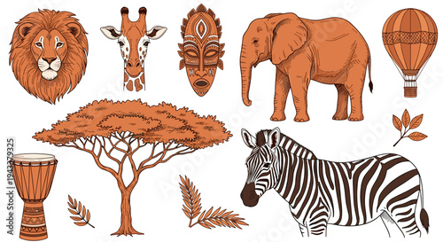 Safari Adventure Collection: Hand-Drawn African Animal and Cultural Elements