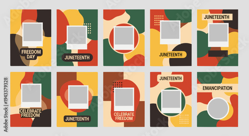 Vibrant square templates for Emancipation Day, ideal for social media and marketing design. Juneteenth