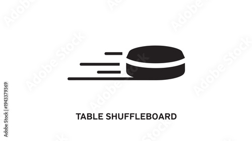 A fast moving disc on a table shuffleboard court, conveying speed and fun in a game setting with motion lines.