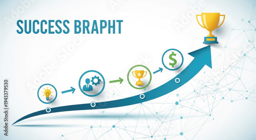 Business growth and success infographic with rising arrow and achievement icons