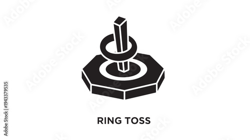 A black and white illustration of a ring toss game, a popular indoor carnival attraction, depicted in a simple yet engaging style, perfect for recreational or entertainment concepts.