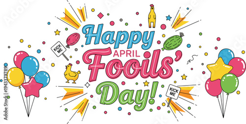 Happy april fools' day colorful celebration graphic