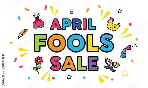 Vibrant april fools sale advertisement with colorful graphics