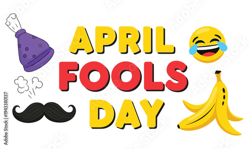 April fools day celebration with humorous emblems