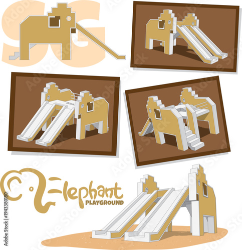 Singapore's iconic old-school elephant playground features two distinctive, double slides emerging from a charming elephant structure, evoking nostalgia with its mosaic tiles and retro design.