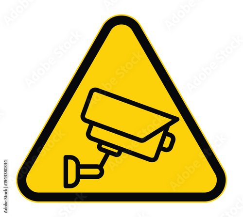 Warning sign for surveillance cameras in yellow triangular format