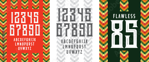 Flawless 85: Colorful sport jersey number with elegant style. Custom numeric typography with uppercase characters, isolated on white and light grey striped background. Vector illustration.