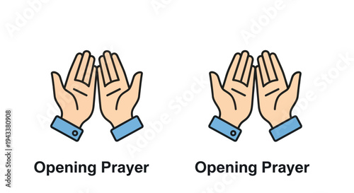 Cartoon hands in Opening Prayer gesture light skin blue cuffs religious icon.
