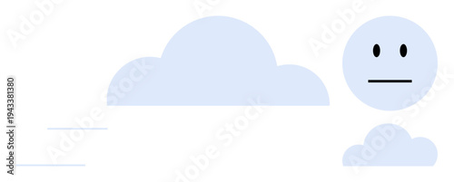 Emotional expression, environmental , weather ion, digital communication, minimalism, abstract design. Simplistic face next to clouds in soft tones. Emotional expression and environmental themes idea