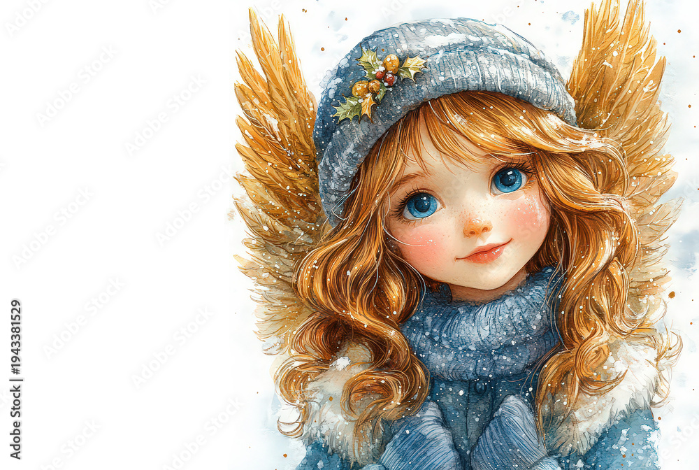 Obraz premium Christmas angel in watercolor style with delicate feather wings, in muted natural tones. Christmas, New Year