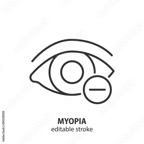 Myopia line icon. Ophthalmology medical vector symbol for vision problem, optical health checkup and eye clinic. Editable stroke.